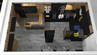 Vue 3D boutique avec caisse